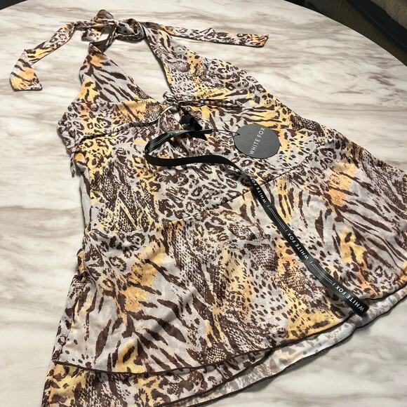 White Fox Too Extra Halter Mini Dress Leopard Spritz Size XL - Picture 3 of 7